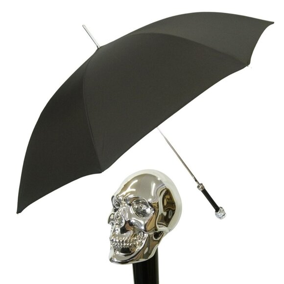 NEW Pasotti Men's Silvery Skull Umbrella Black Made in Italy - Picture 2 of 12